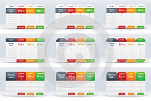 Price comparison table layout template for three products