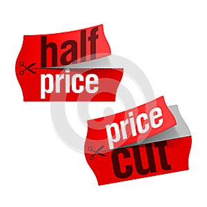 Price cut and Half price stickers photo