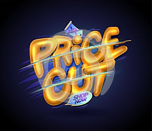 Price cut sale banner template with shiny 3D lettering