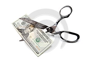 Price Cut Twenty Dollar Bill with Scissors