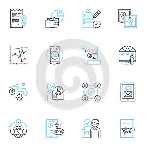 Price - Expense linear icons set. Cost, Budget, Investment, Outlay, Spending, Tariff, Bill line vector and concept signs