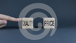 Price - quality. The cubes form the choice words Price or Quality