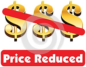 Price Reduced concept of dollar minus dollar is equal to price r