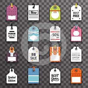 Price Sale Text Tag Symbol Labels Icons Set Transperent Background Template Vector Illustration