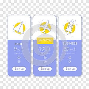 Price table. Chart infographic of pricing. Vector