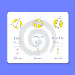 Price table. Chart infographic of pricing. Vector