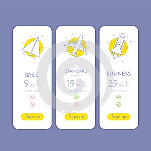 Price table. Chart infographic of pricing. Vector