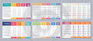 Price table comparison template with 4 columns. Vector illustration