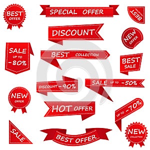 Price tag and best sale, template collection. Set of sale tags with text - best choice, special offer, discounts. Labels for