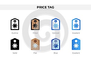 Price tag icons in different style. Price tag icons set. Holiday symbol. Different style icons set. Vector illustration