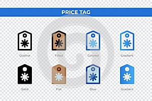 Price tag icons in different style. Price tag icons set. Holiday symbol. Different style icons set. Vector illustration