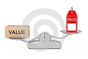 Price Tag with Value Box Balancing on a Simple Weighting Scale.