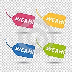 Price Tag YEAH! With Shadow - Colorful Vector Illustration - Isolated On Transparent Background