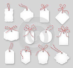 Price tags and gift cards tied up with twine bows