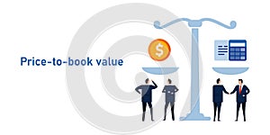 price to book PB ratio ratio compare stock price valuation with company real assets book value or equity photo