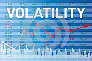 Price volatility on financial market on blue and red finance background