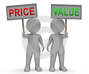 Price Vs Value Signs Comparing Cost Outlay Against Financial Worth - 3d Illustration