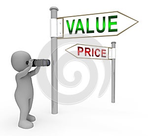 Price Vs Value Signs Comparing Cost Outlay Against Financial Worth - 3d Illustration