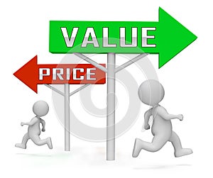 Price Vs Value Signs Comparing Cost Outlay Against Financial Worth - 3d Illustration photo