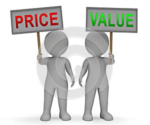 Price Vs Value Signs Comparing Cost Outlay Against Financial Worth - 3d Illustration photo