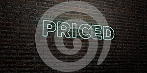 PRICED -Realistic Neon Sign on Brick Wall background - 3D rendered royalty free stock image