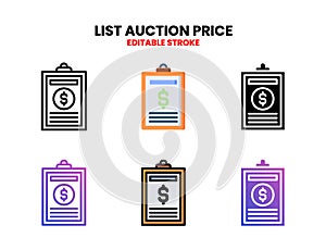 Pricelist Auction icon set with different styles.