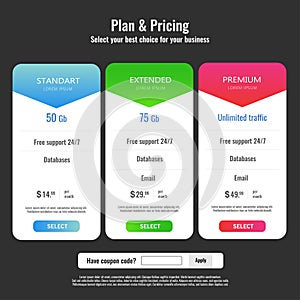 Pricing Business Plans Vector Set. Design Element For Website. Collection Of Pricing Plans For Websites And Applications