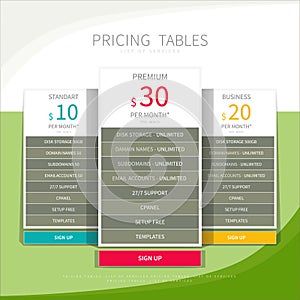 Pricing comparison table set for commercial business web service