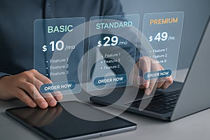 Pricing plan selection digital interface pricing plans