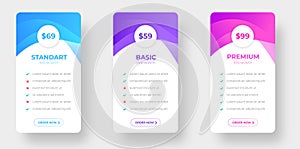 pricing plans table and pricing chart Price list for web or app. Ui UX pricing design tables with tariffs