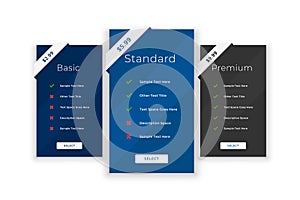 Pricing purchase comparison table template