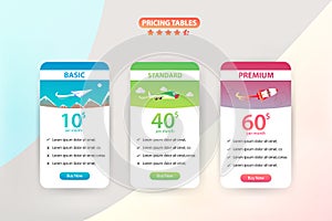 Pricing Table 3 Different Plane Vector Template Design