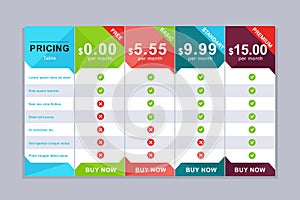 Pricing table design. Simple price list design