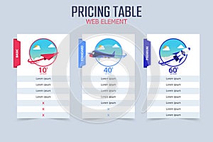 Pricing Table 3 Different Plane Vector Template Design
