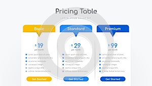 Pricing table infographic design