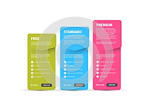 Pricing table light template with three product cards