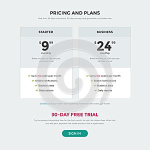 Pricing table vector illustration, price page design