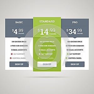 Pricing table. Vector illustration.