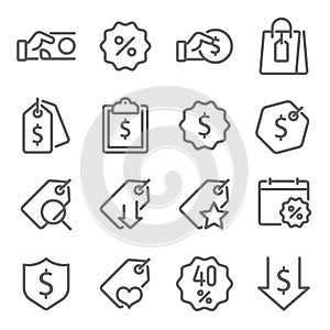 Pricing tag icon illustration vector set. Contains such icons as marketing, purchases, sale, price, label, discount, and more. Exp photo