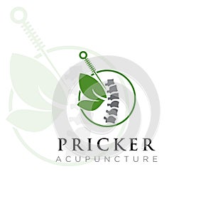 Pricker logo, creative needle, leaf and bone vector
