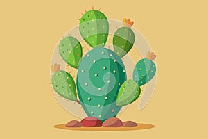 Prickly pear cactus with bright yellow flowers set against a yellow backdrop, Prickly pear cactus Customizable Flat Illustration