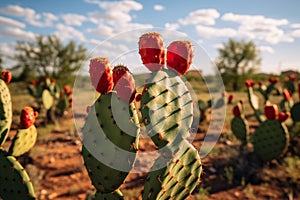 Prickly Pear Cactus in the Desert Landscape. Generative By Ai