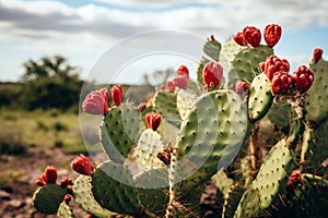 Prickly Pear Cactus in the Desert Landscape. Generative By Ai