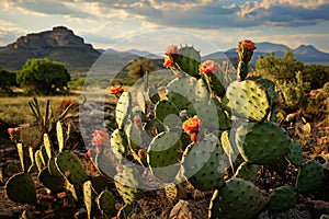 Prickly Pear Cactus in the Desert Landscape. Generative By Ai