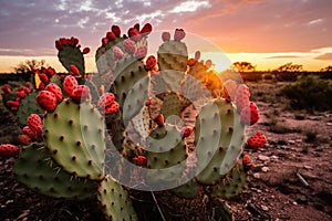 Prickly Pear Cactus in the Desert Landscape. Generative By Ai