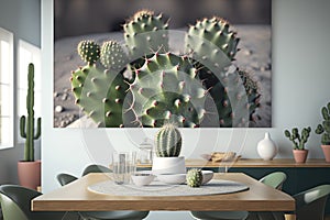 Prickly pear cactus in flower pot in modern inerior, ai generative