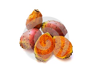 Prickly pear cactus fruit ripe isolated on white background. Opuntia ficus-indica cut.