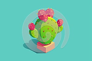 Prickly pear cactus shown with pink polka dots on its surface, Prickly pear cactus Customizable Isometric Illustration