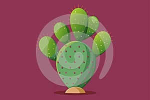 A prickly pear cactus stands out against a vibrant red backdrop in this customizable flat illustration, Prickly pear cactus