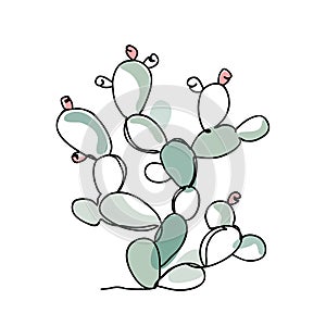 Prickly Pear Cactus vector in modern single line art style. Continuous line drawing, aesthetic contour for home decor